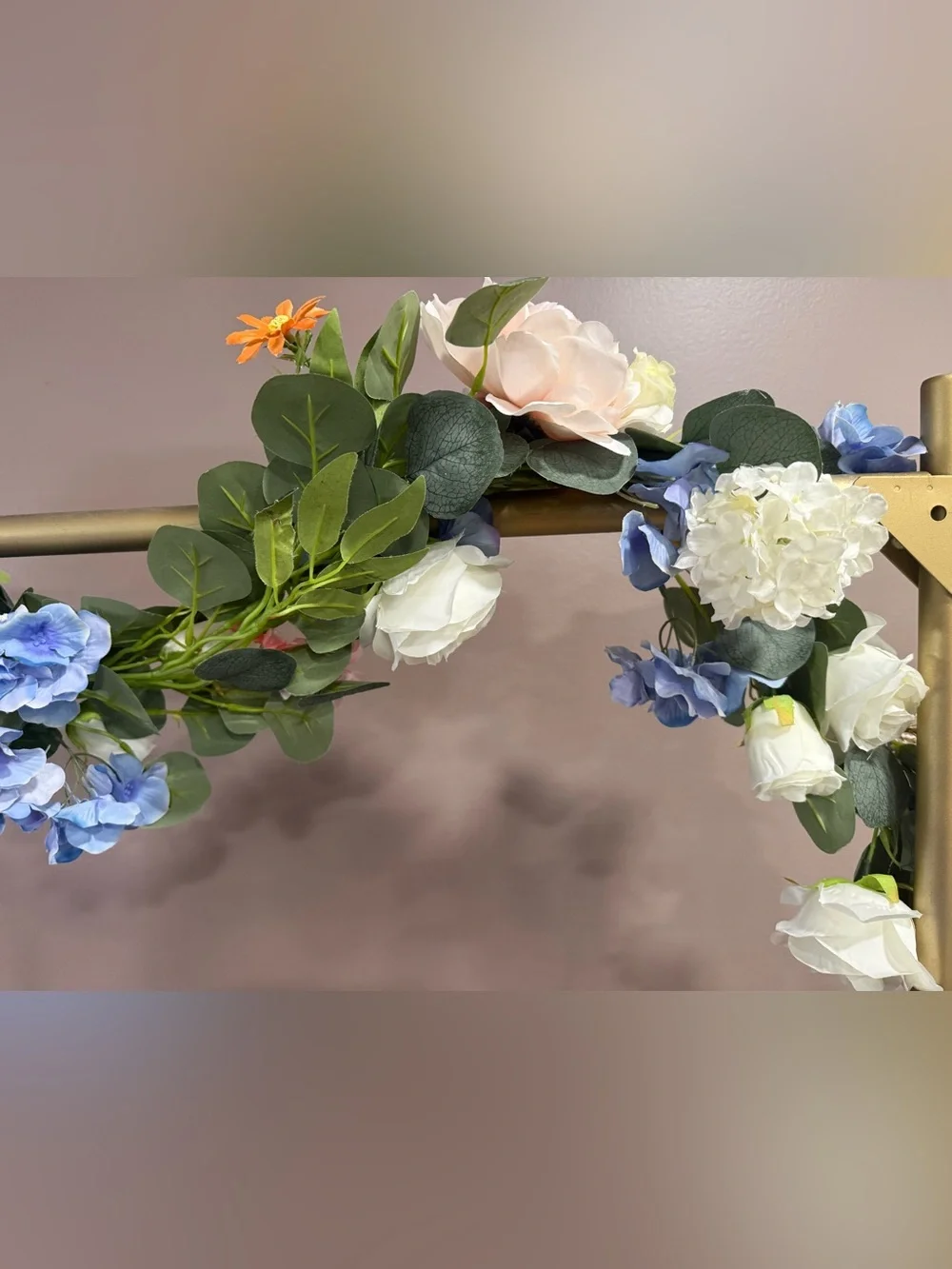 4-Floral Artificial Eucalyptus Garland with Blue Hydrangeas and Roses